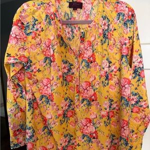 J. Crew Liberty Print Vibrant Floral Blouse in Yellow and Pink